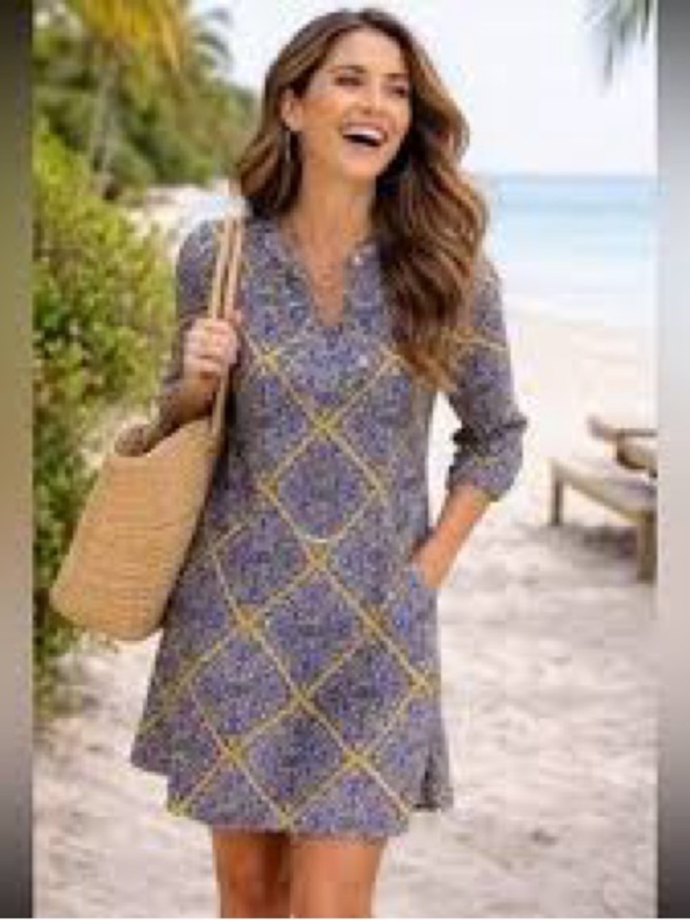 Roller Rabbit Pink and Black Printed Long-Sleeve V-Neck Dress